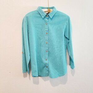 Sea Breeze Of California Women Small Button Front Top Roll Tab Shirt Cotton Blue